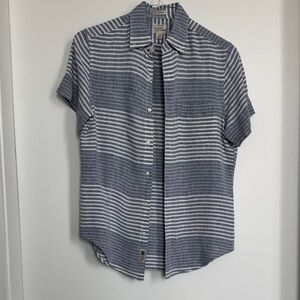 J.Crew Blue and White Striped Short Sleeve Linen Button Down Shirt Size XS